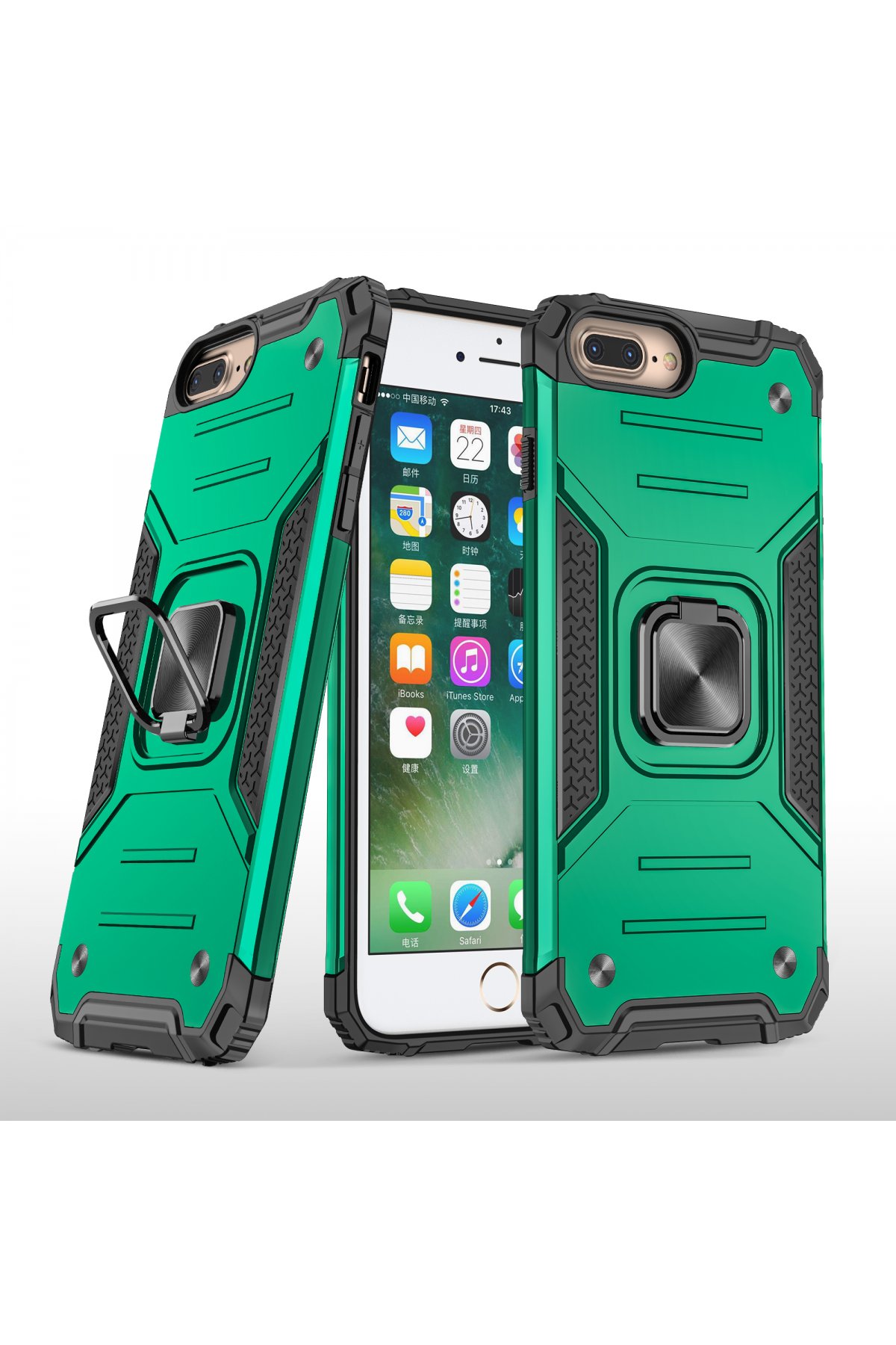  iPhone 7 Plus Kılıf Zegna Yüzüklü Silikon Kapak - Koyu Yeşil