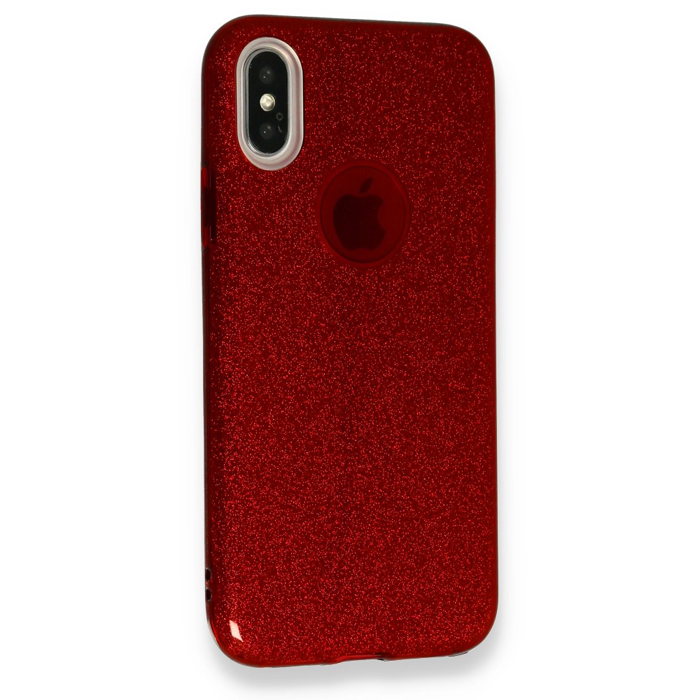  iPhone XS Kılıf Simli Katmanlı Silikon - Kırmızı