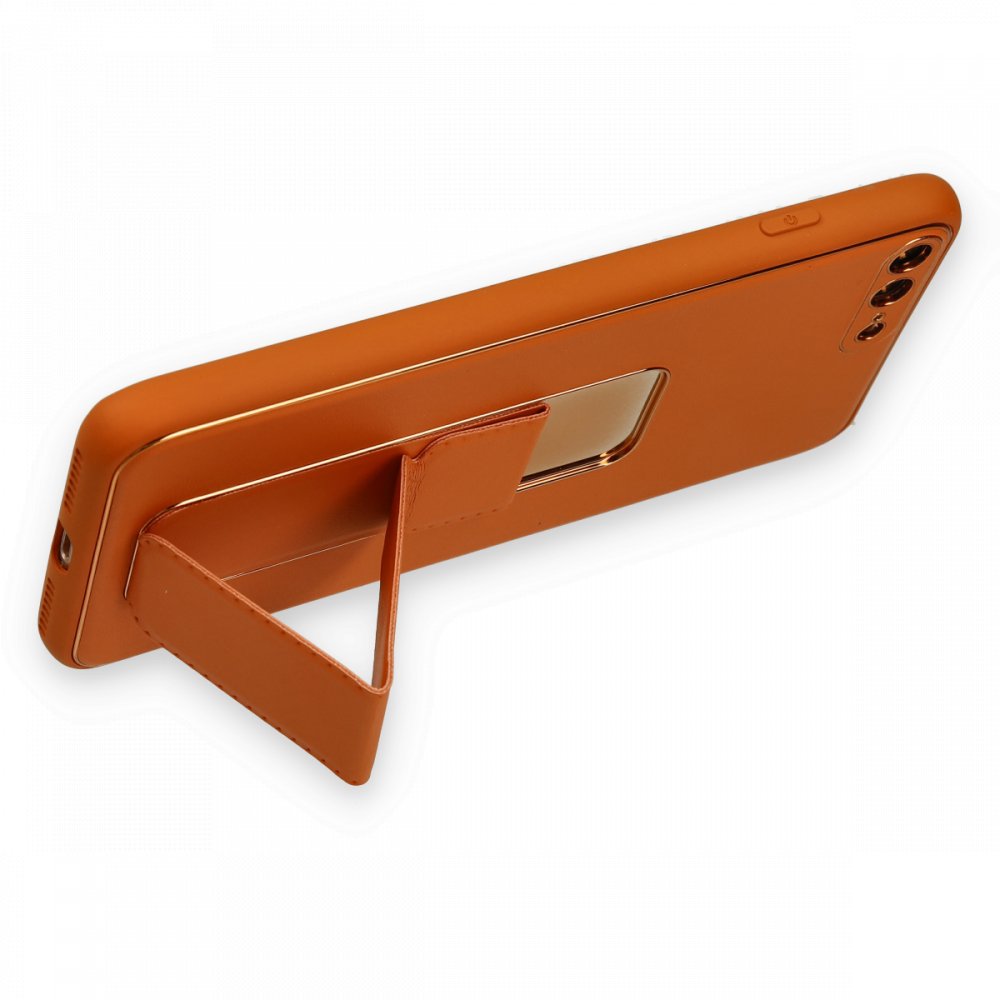 iPhone 8 Plus Kılıf Coco Deri Standlı Kapak - Turuncu iPhone 8 Plus Kılıf Coco Deri Standlı Kapak - Turuncu