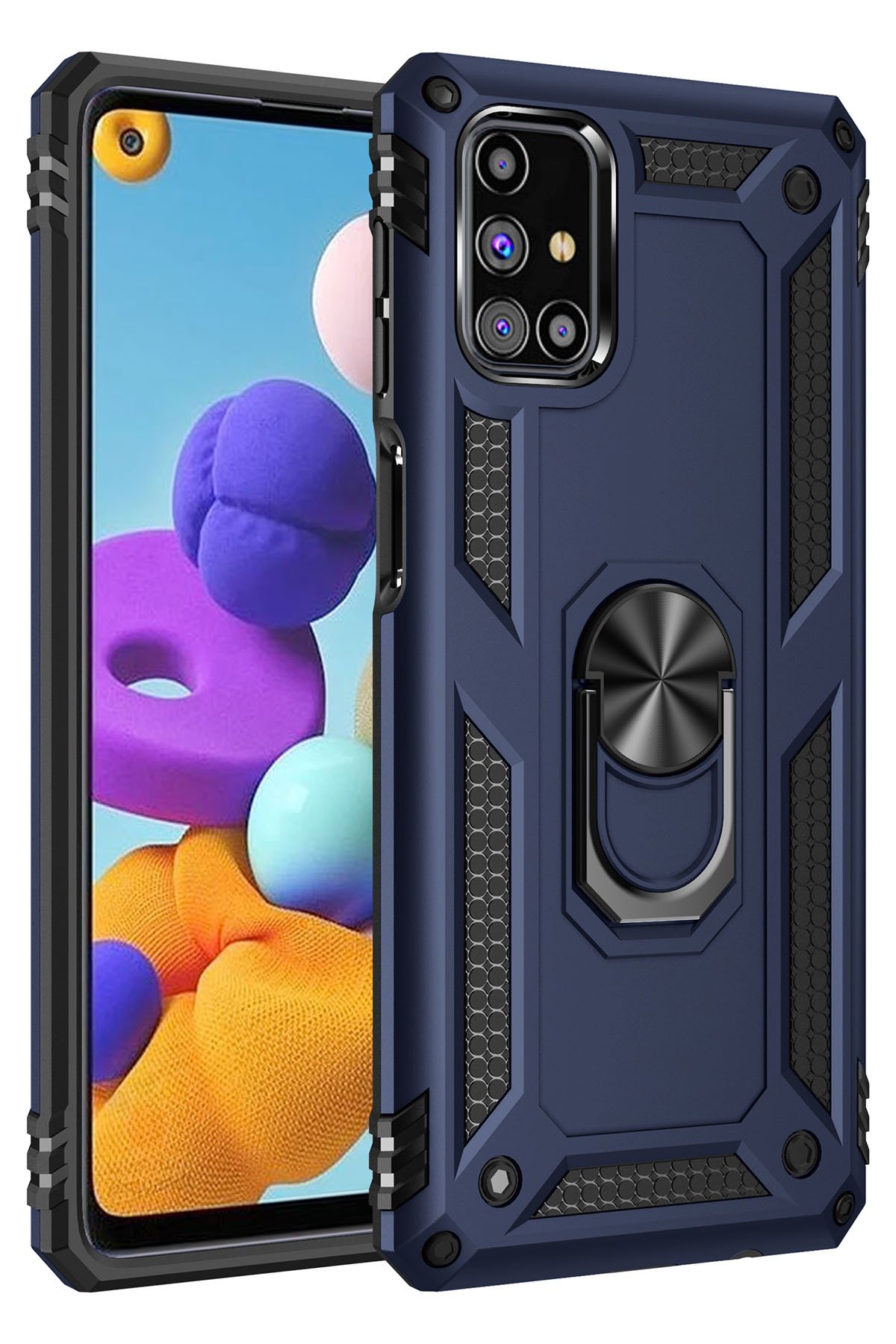 Samsung Galaxy M31S Kılıf Sofya Yüzüklü Silikon Kapak - Lacivert
