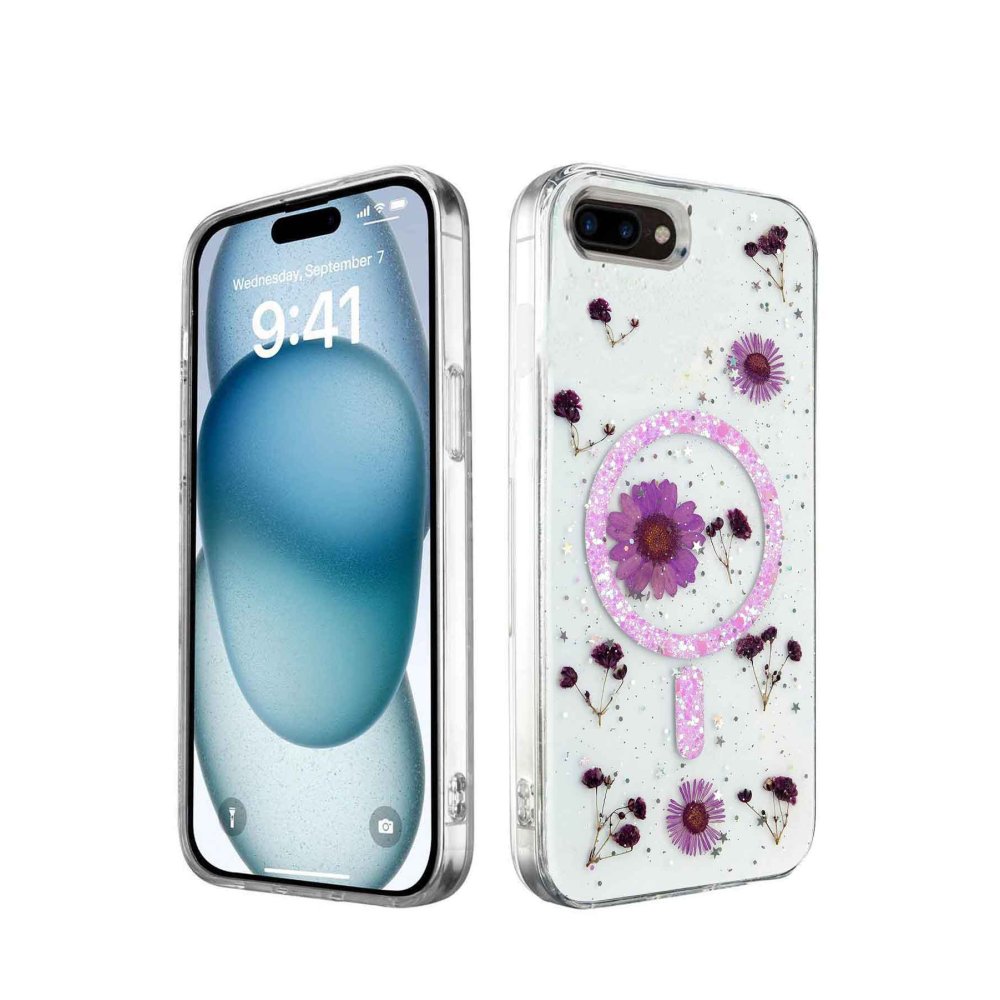  iPhone 7 Kılıf Daisy Simli Magsafe Kapak - Mor