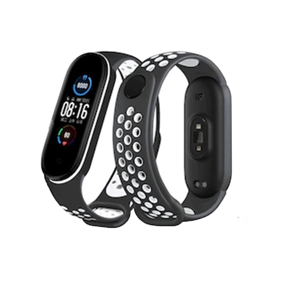  Xiaomi Mi Band 5 Spor Delikli Kordon - Siyah-Beyaz