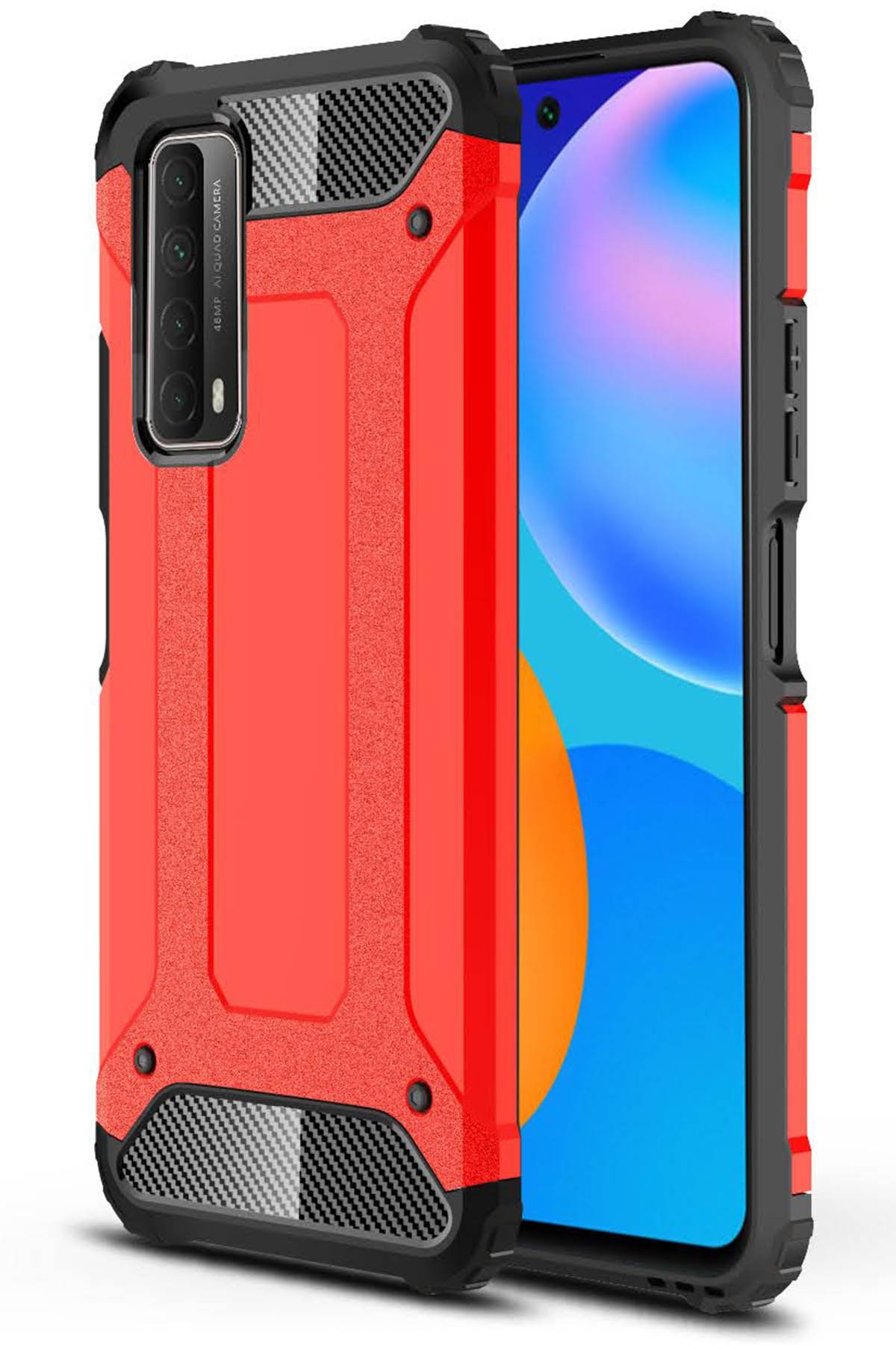  Huawei P Smart 2021 Kılıf Tank Silikon Kapak - Kırmızı
