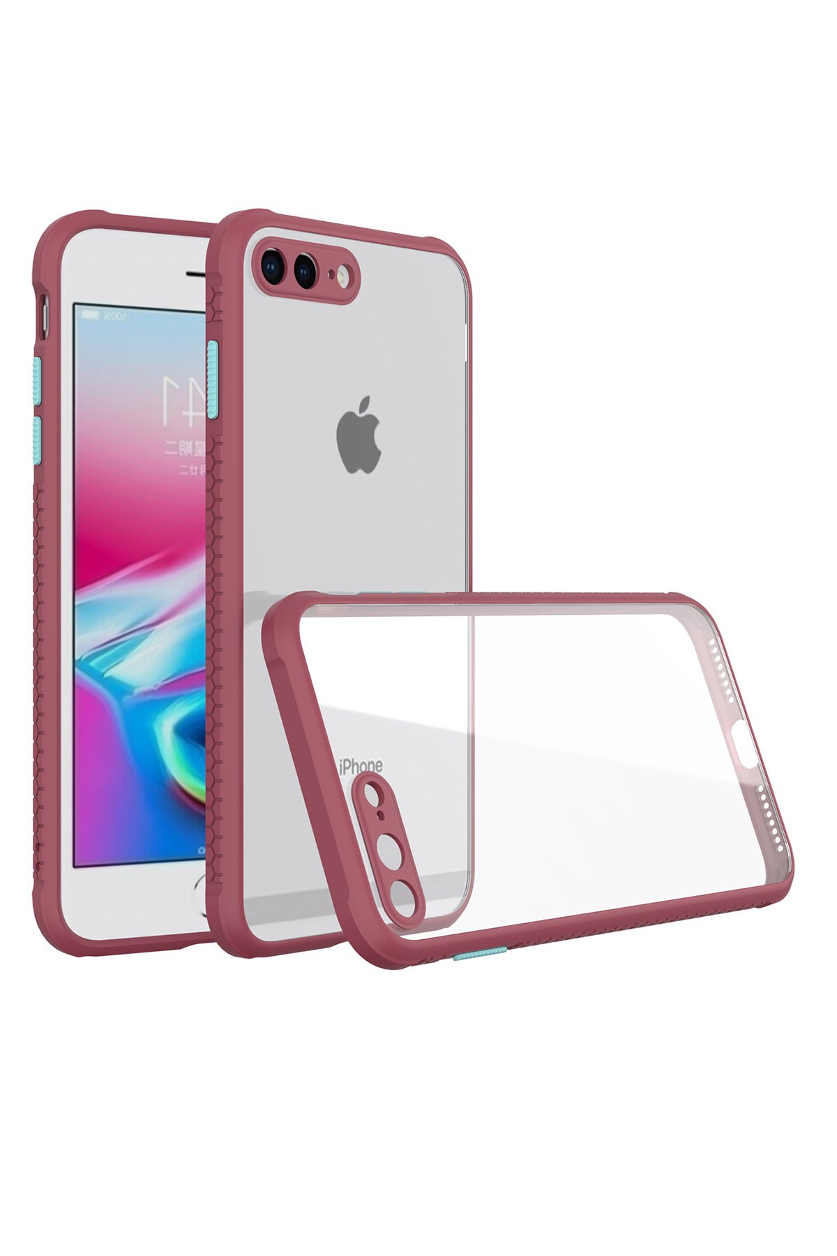  iPhone 8 Plus Kılıf Miami Şeffaf Silikon - Fuşya