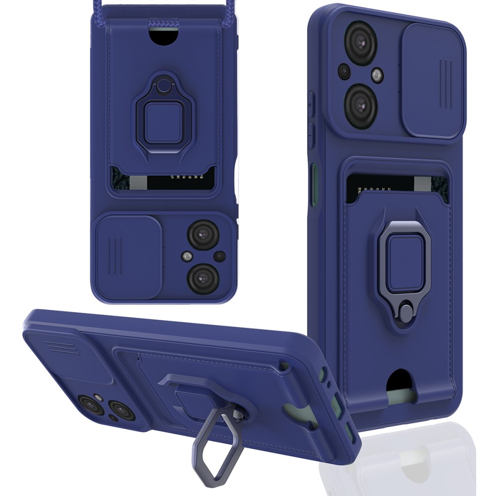  Xiaomi Poco M5 Kılıf Zuma Kartvizitli Yüzüklü Silikon - Lacivert