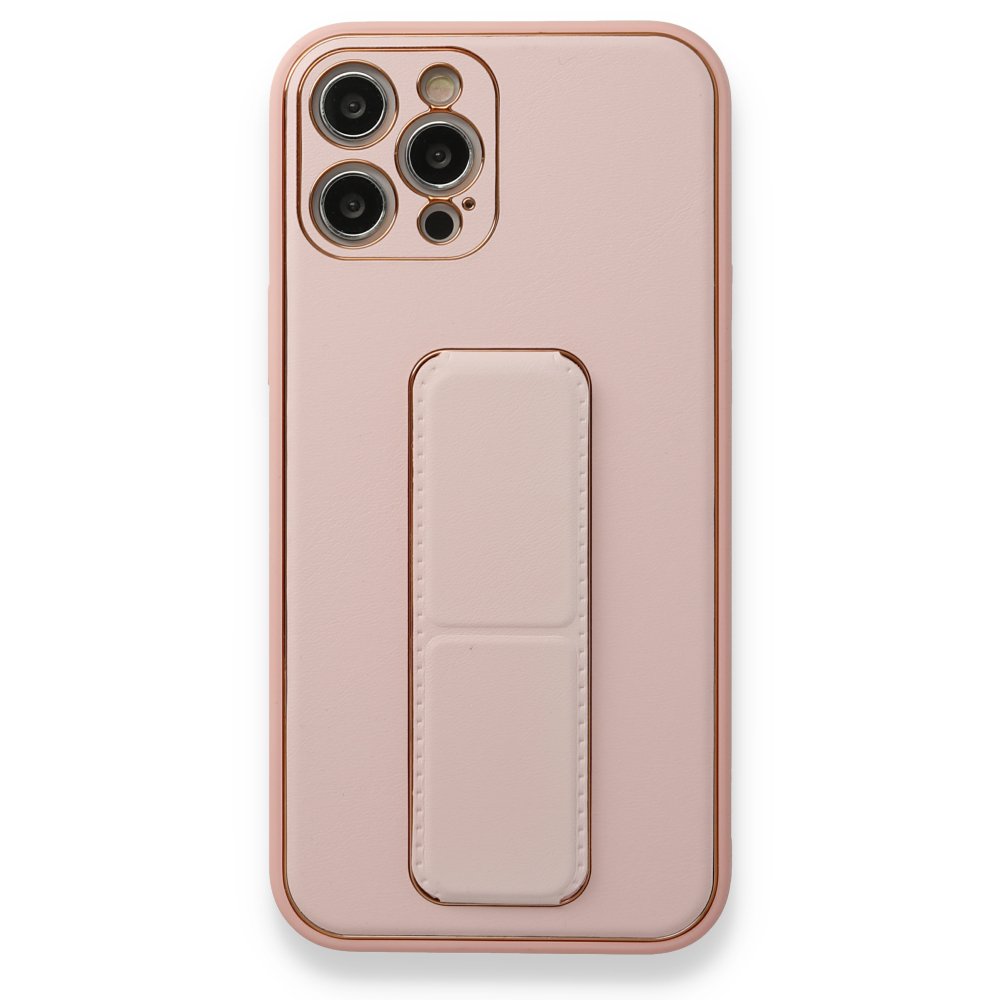  iPhone 12 Pro Kılıf Coco Deri Standlı Kapak - Pembe
