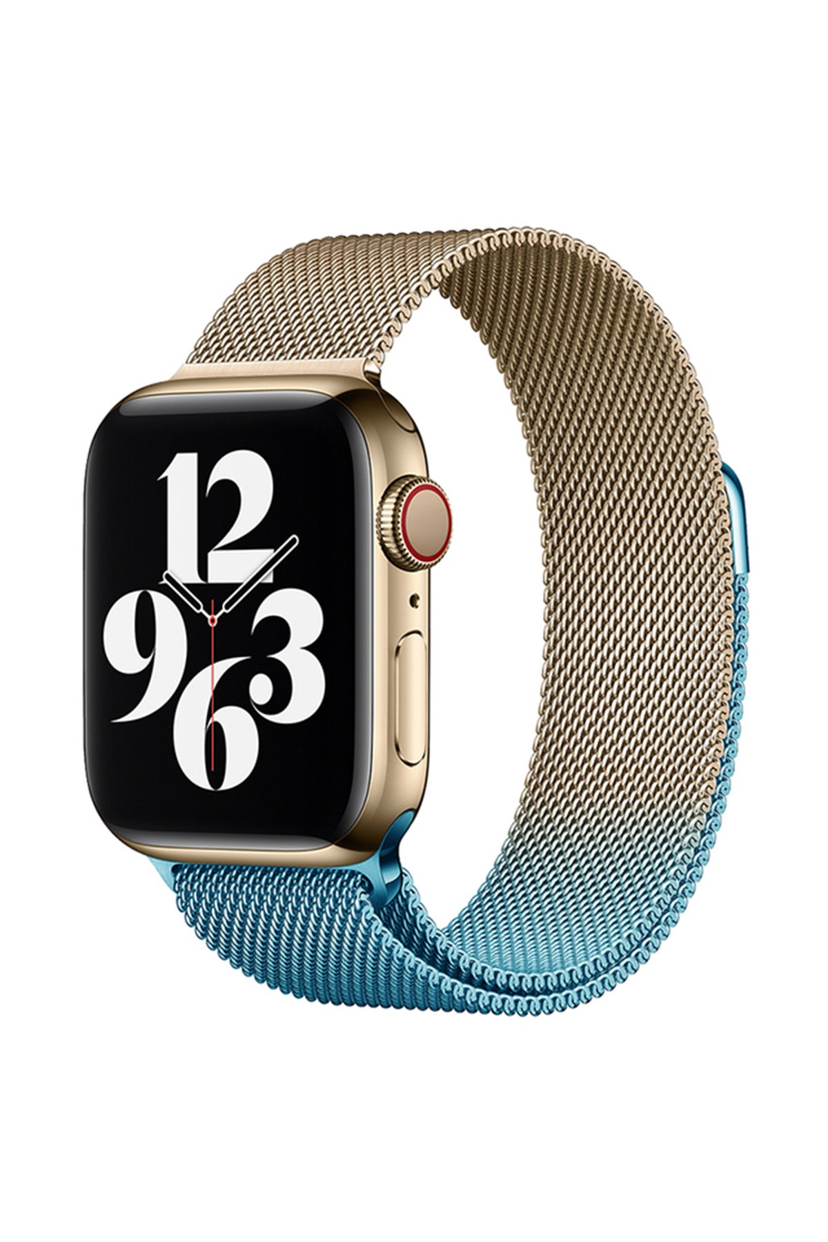  Apple Watch 44mm Metal Mıknatıslı Kordon - Metalik Gold-Mavi