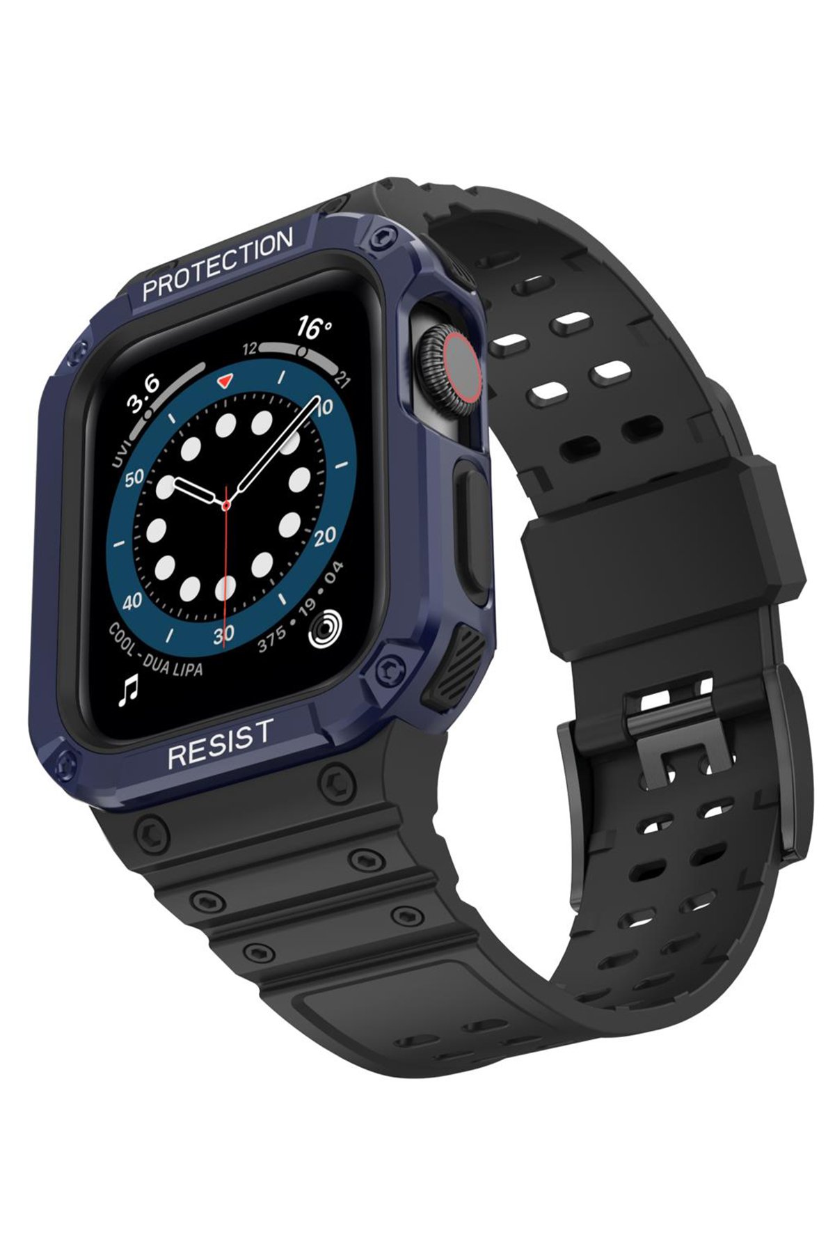 Apple Watch 42mm KR401 Silikon Kordon - Siyah-Mavi Apple Watch 42mm KR401 Silikon Kordon - Siyah-Mavi