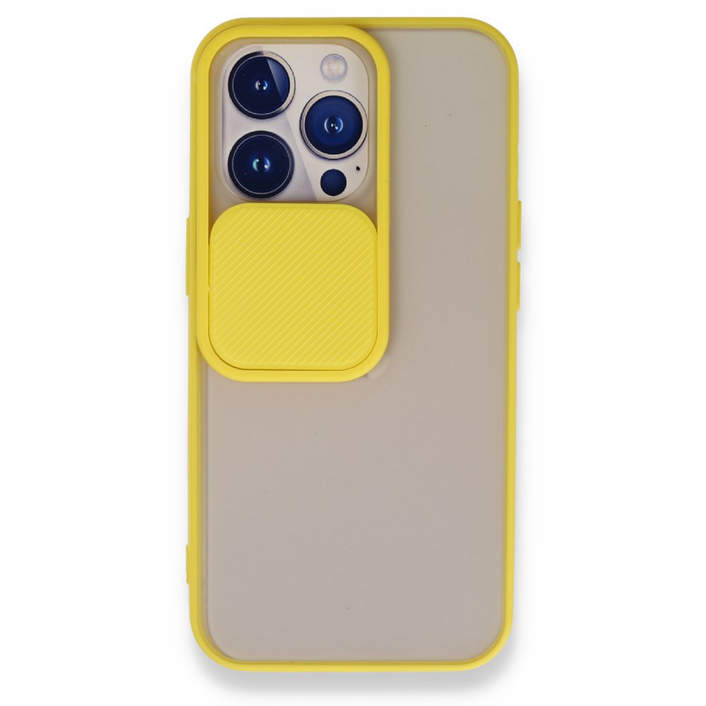  iPhone 13 Pro Kılıf Palm Buzlu Kamera Sürgülü Silikon - Sarı