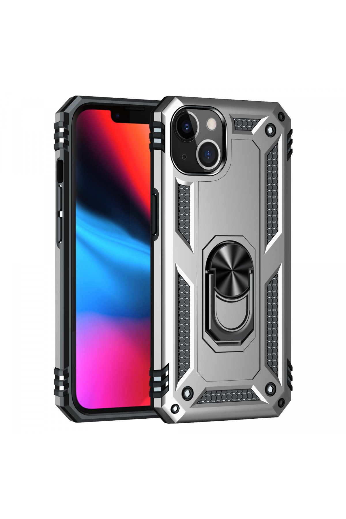  iPhone 14 Plus Kılıf Sofya Yüzüklü Silikon Kapak - Gümüş