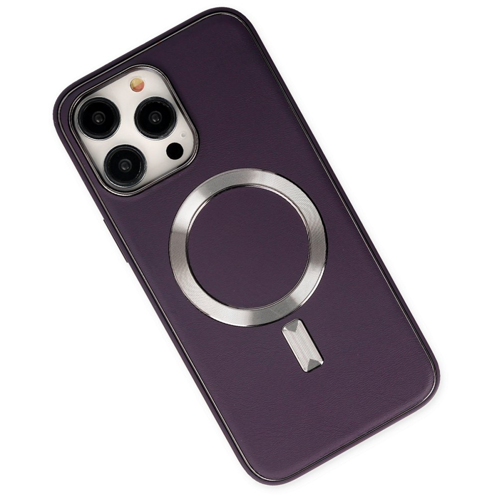  iPhone 13 Pro Max Kılıf Coco Deri Magneticsafe Silikon - Derin Mor