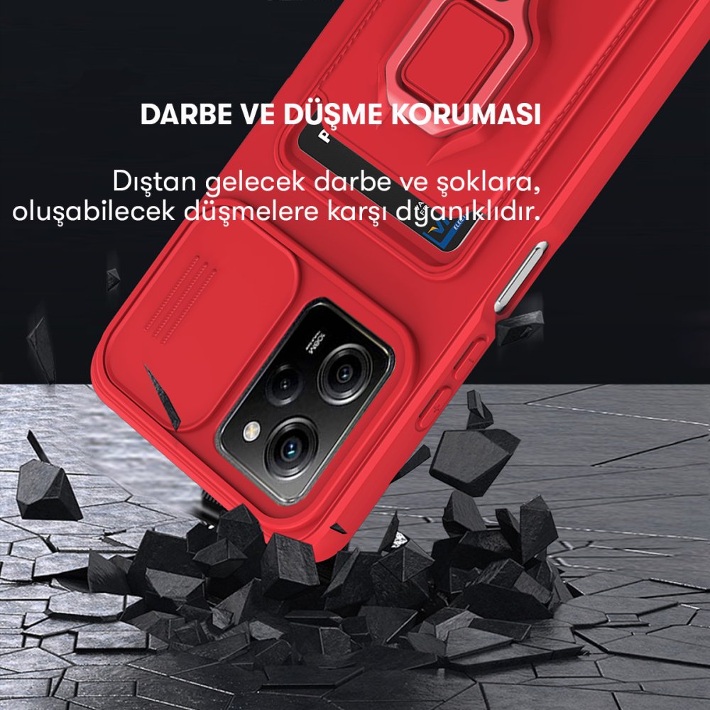  Xiaomi Poco X5 Pro 5G Kılıf Zuma Kartvizitli Yüzüklü Silikon - Siyah