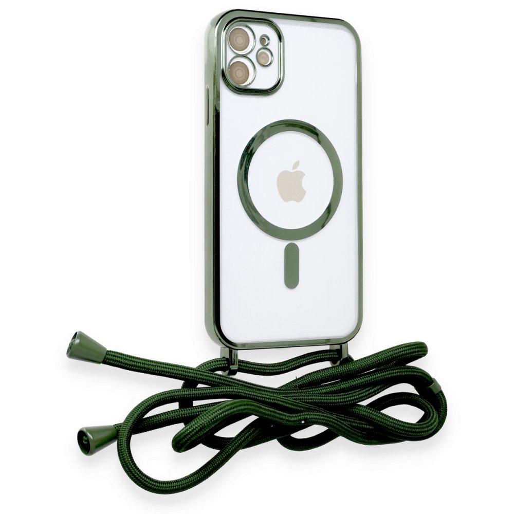 iPhone 12 Kılıf Divo Lazer Askılı Magsafe Kapak - Koyu Yeşil iPhone 12 Kılıf Divo Lazer Askılı Magsafe Kapak - Koyu Yeşil
