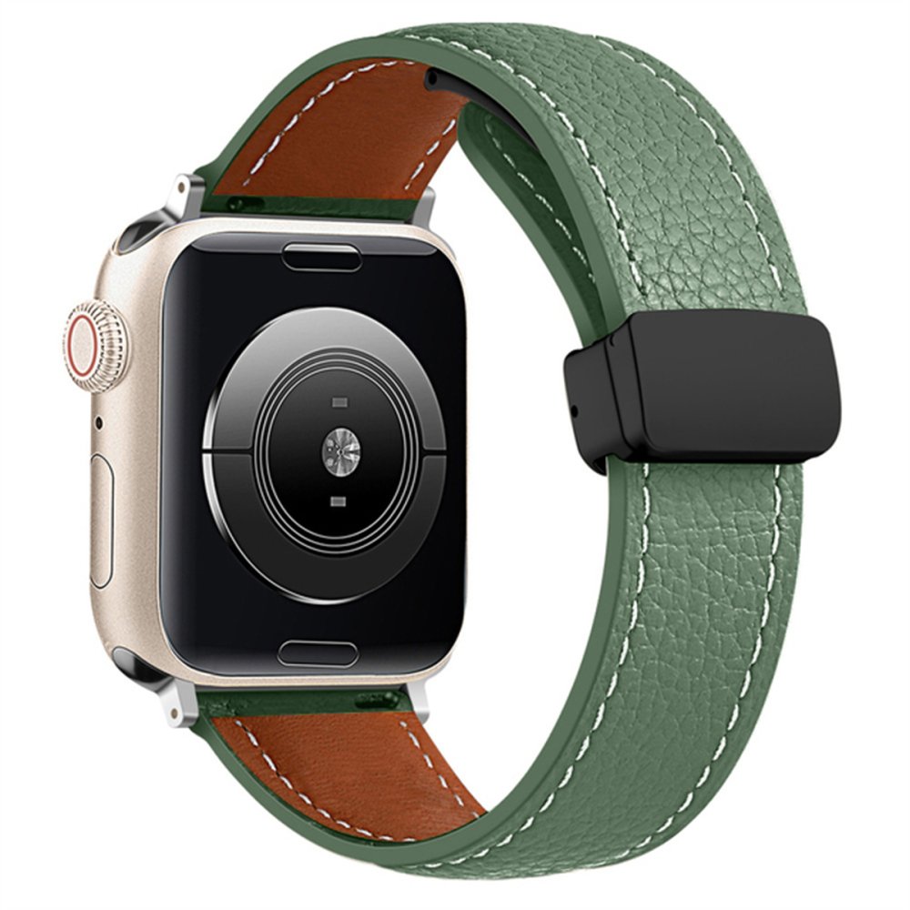  Apple Watch 45mm KR414 Daks Deri Kordon - Koyu Yeşil