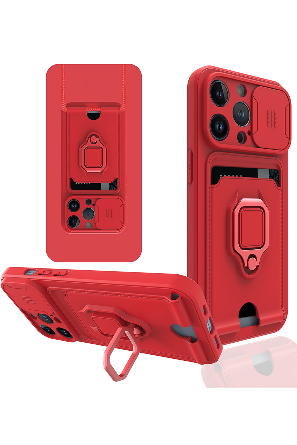  iPhone 14 Pro Max Kılıf Zuma Kartvizitli Yüzüklü Silikon - Kırmızı