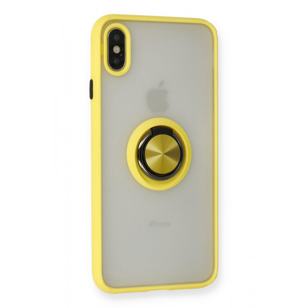  iPhone XS Kılıf Montreal Yüzüklü Silikon Kapak - Sarı