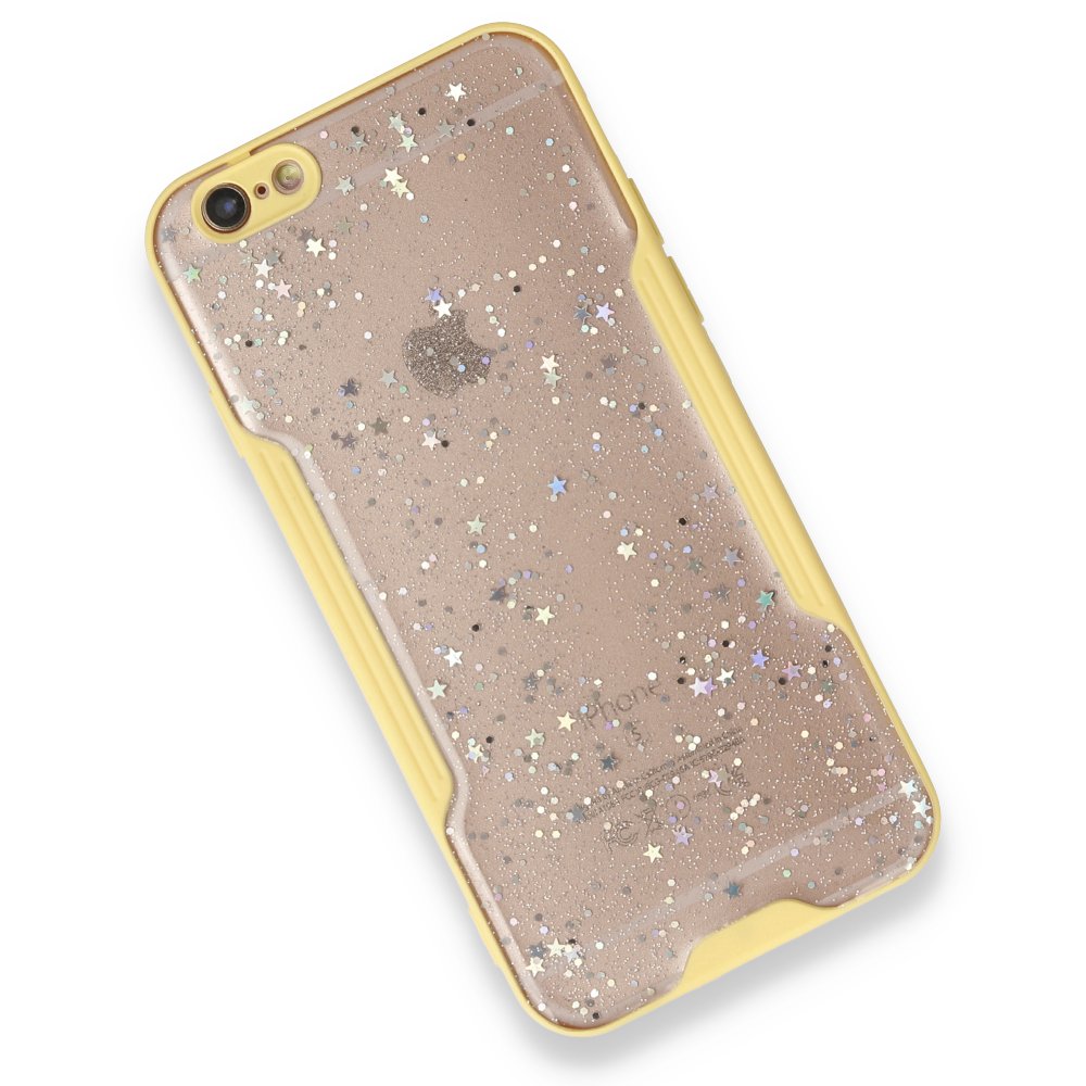 iPhone 6 Kılıf Platin Simli Silikon - Sarı  iPhone 6 Kılıf Platin Simli Silikon - Sarı