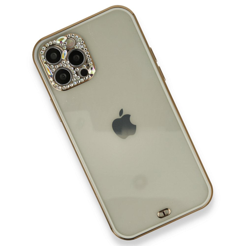  iPhone 12 Pro Kılıf Liva Taşlı Silikon - Beyaz