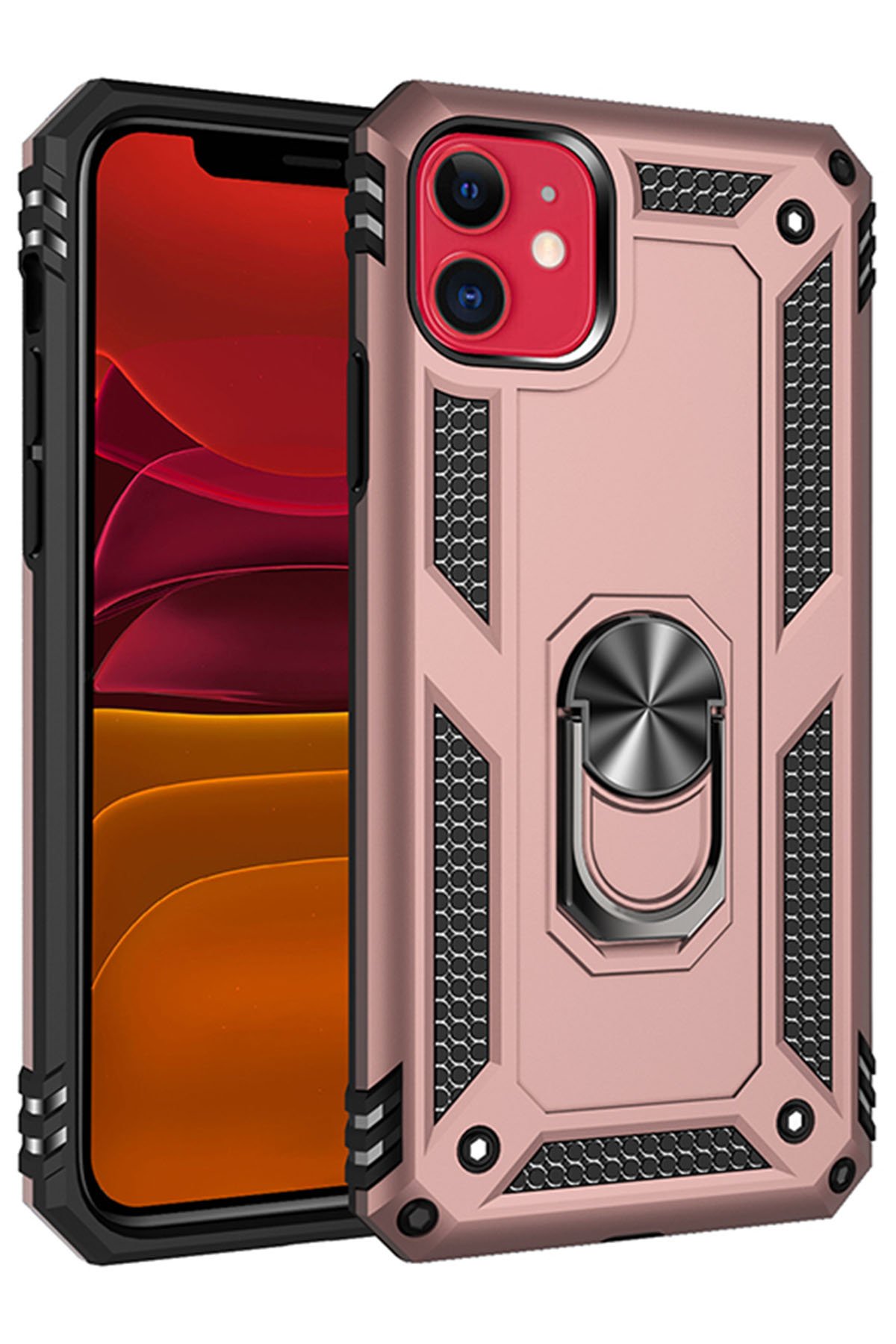 iPhone 11 Kılıf Sofya Yüzüklü Silikon Kapak - Rose
