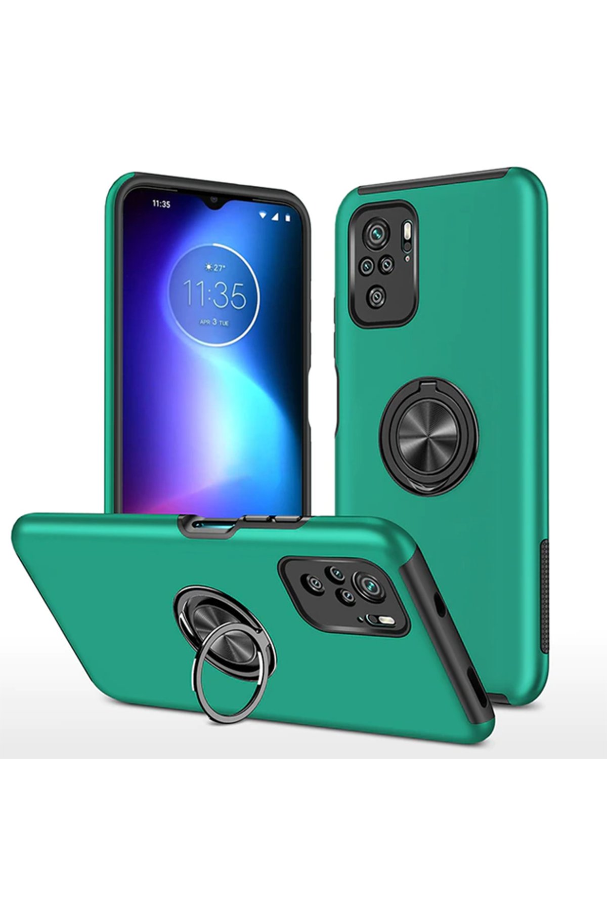  Xiaomi Poco F3 Kılıf Elit Yüzüklü Kapak - Yeşil