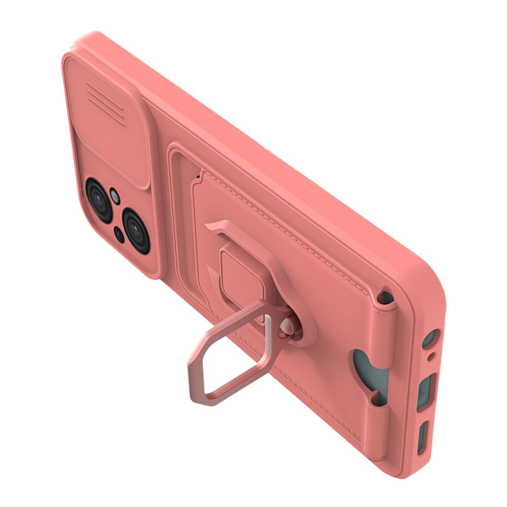  Xiaomi Poco M5 Kılıf Zuma Kartvizitli Yüzüklü Silikon - Pembe