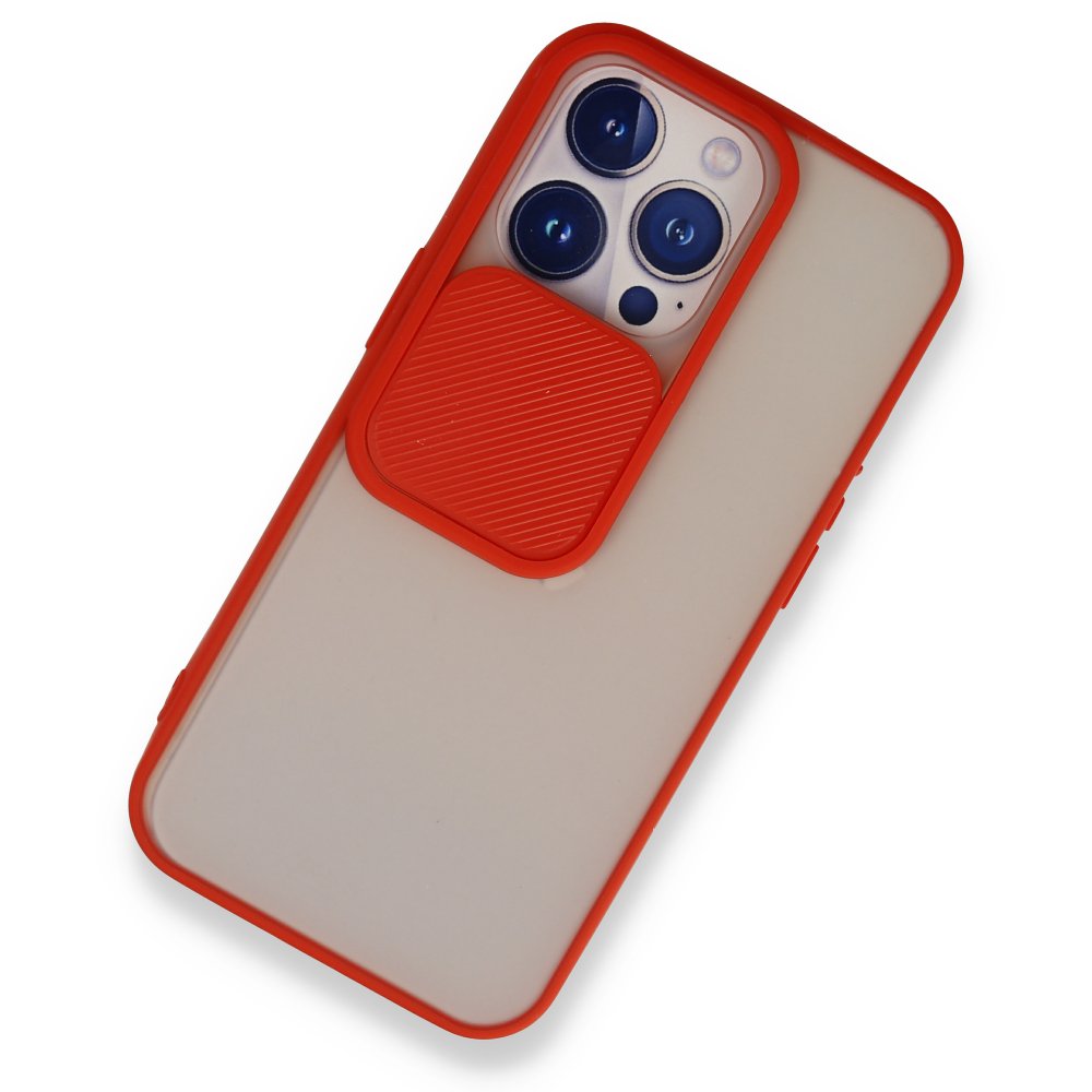 iPhone 13 Pro Kılıf Palm Buzlu Kamera Sürgülü Silikon - Kırmızı iPhone 13 Pro Kılıf Palm Buzlu Kamera Sürgülü Silikon - Kırmızı