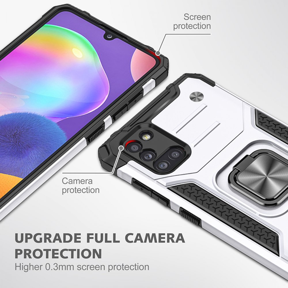  Samsung Galaxy A31 Kılıf Zegna Yüzüklü Silikon Kapak - Gümüş