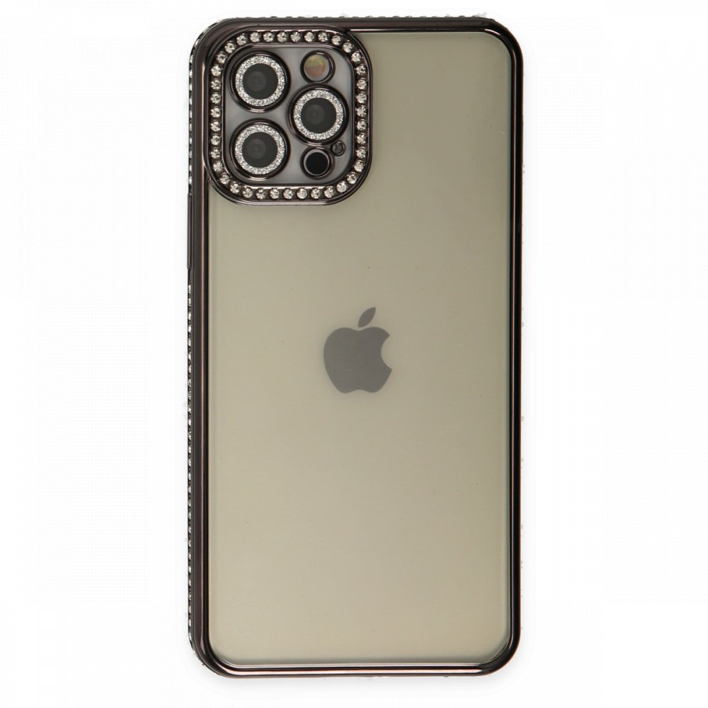  iPhone 12 Pro Max Kılıf Joke Taşlı Silikon - Siyah