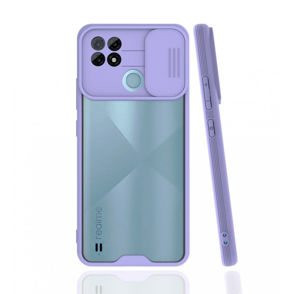  Realme C21 Kılıf Platin Kamera Koruma Silikon - Lila