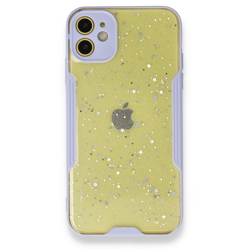  iPhone 12 Kılıf Platin Simli Silikon - Lila
