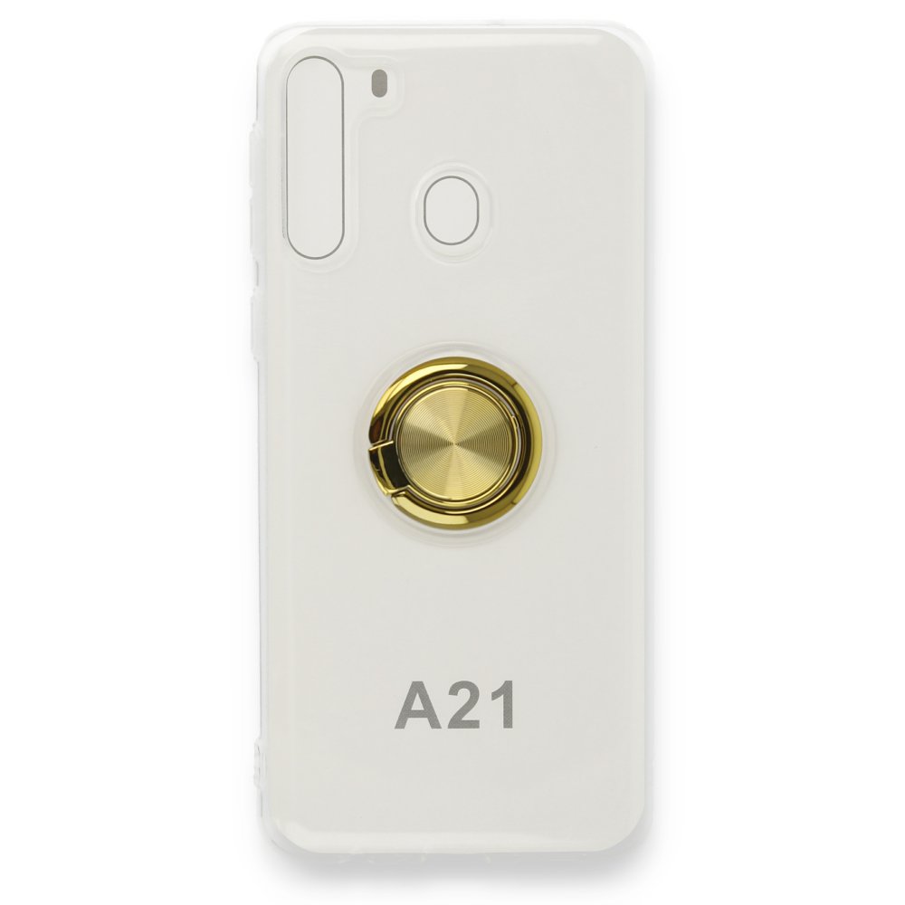  Samsung Galaxy A21 Kılıf Gros Yüzüklü Silikon - Gold