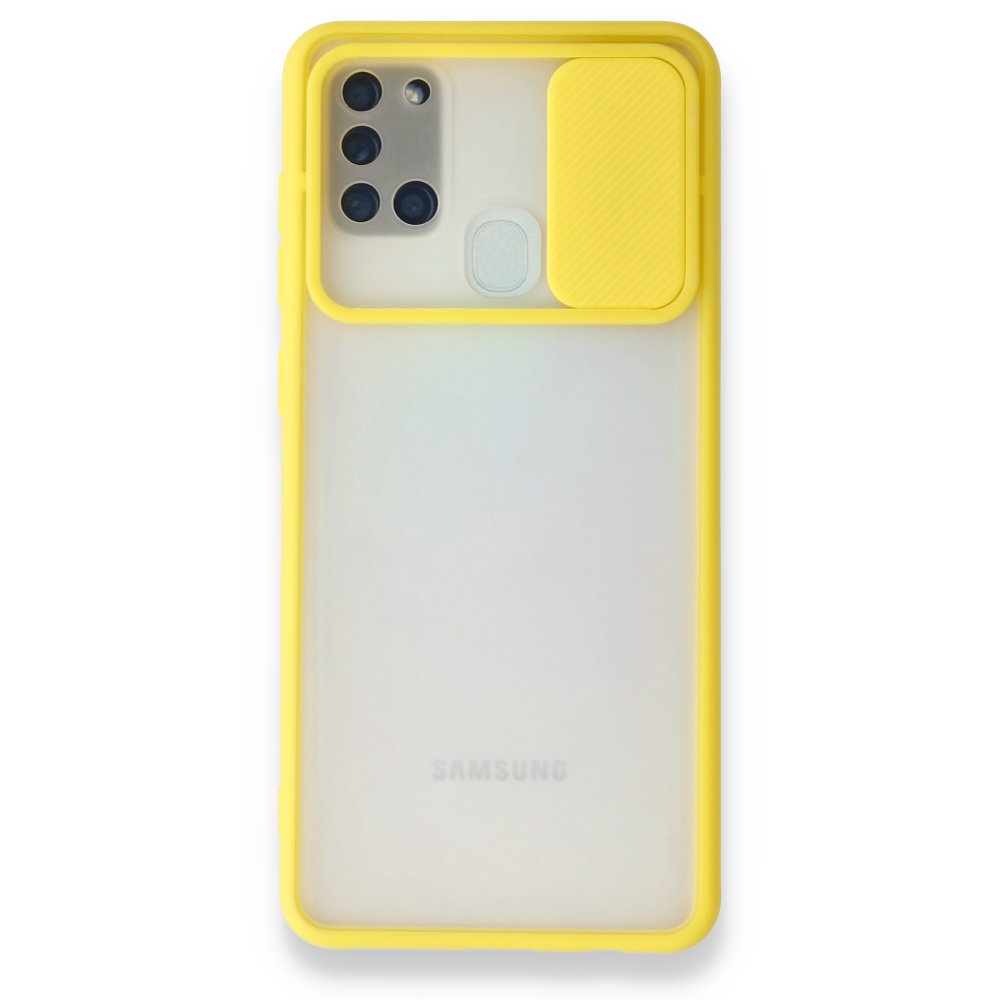  Samsung Galaxy A21S Kılıf Palm Buzlu Kamera Sürgülü Silikon - Sarı