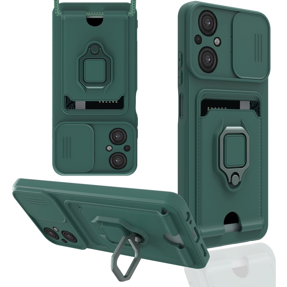  Xiaomi Poco M5 Kılıf Zuma Kartvizitli Yüzüklü Silikon - Yeşil