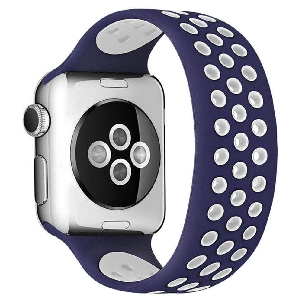 Apple Watch 45mm Ayarlı Delikli Silikon Kordon - Lacivert-Beyaz