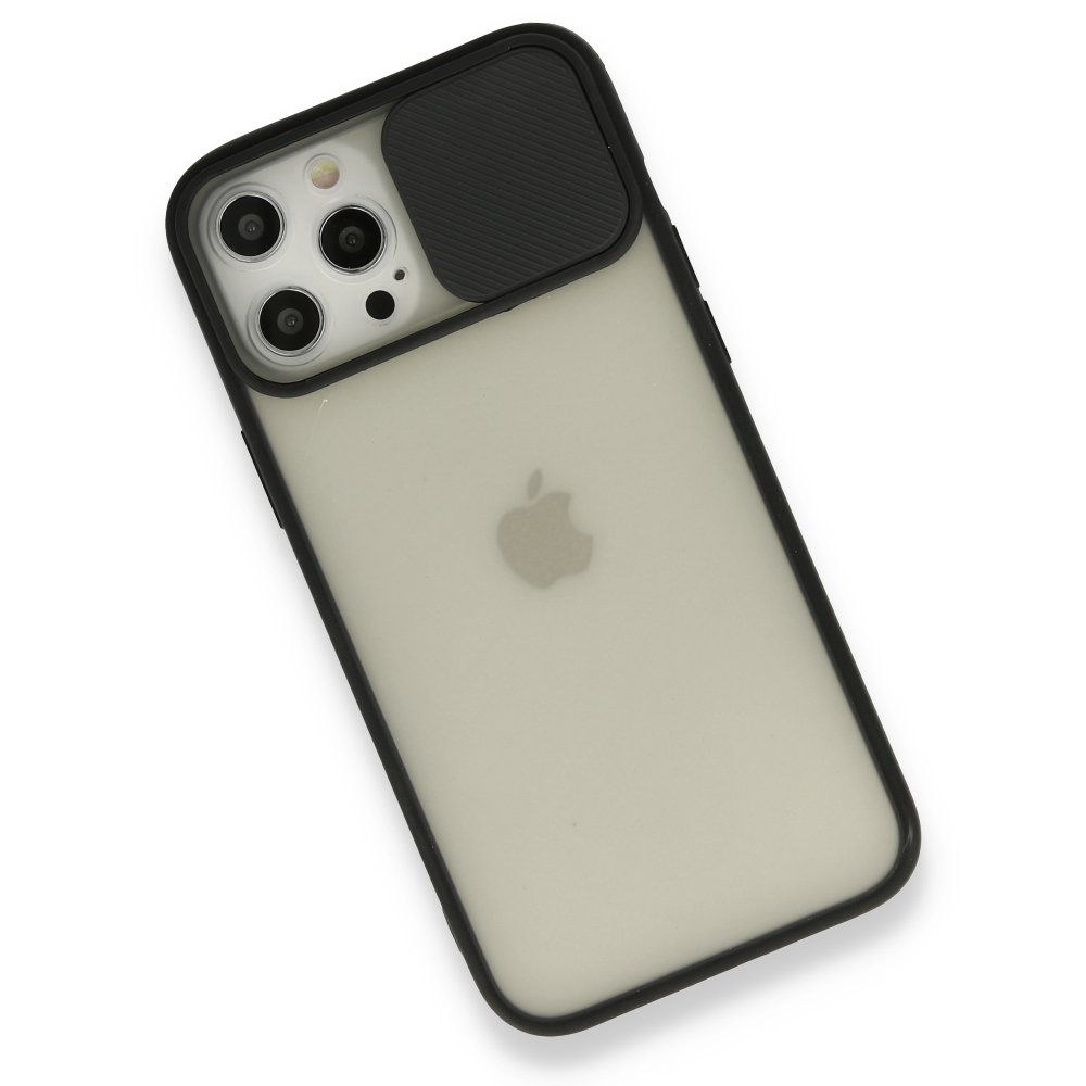  iPhone 12 Pro Max Kılıf Palm Buzlu Kamera Sürgülü Silikon - Siyah