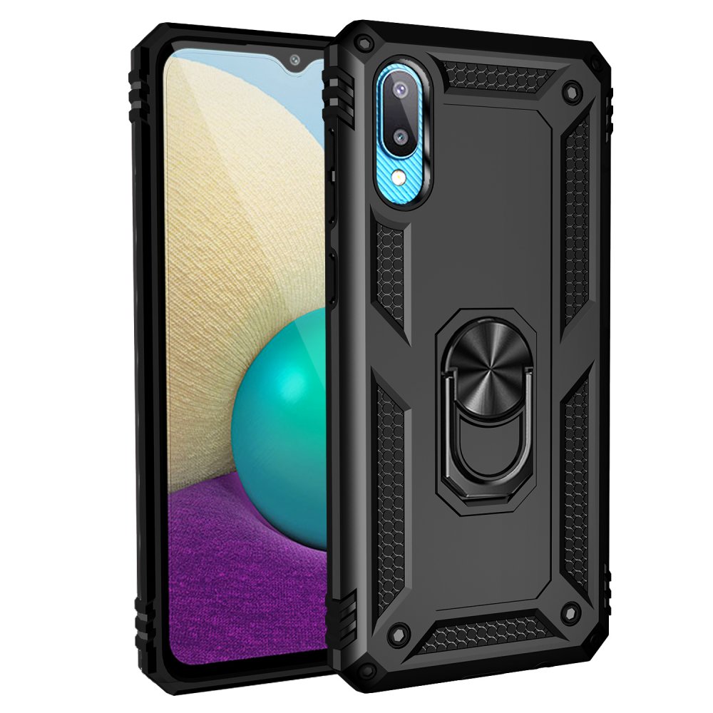  Samsung Galaxy A02 Kılıf Sofya Yüzüklü Silikon Kapak - Siyah
