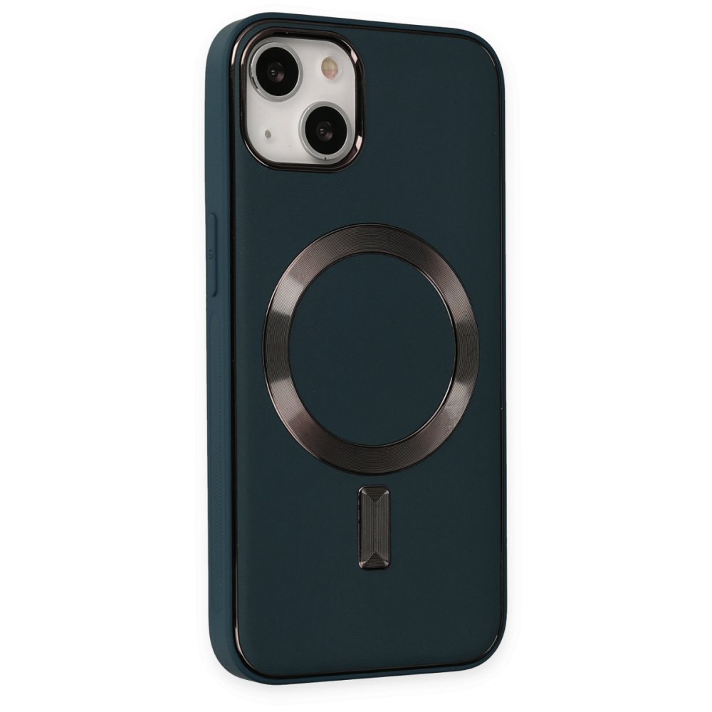 iPhone 14 Kılıf Coco Deri Magneticsafe Silikon - Lacivert
