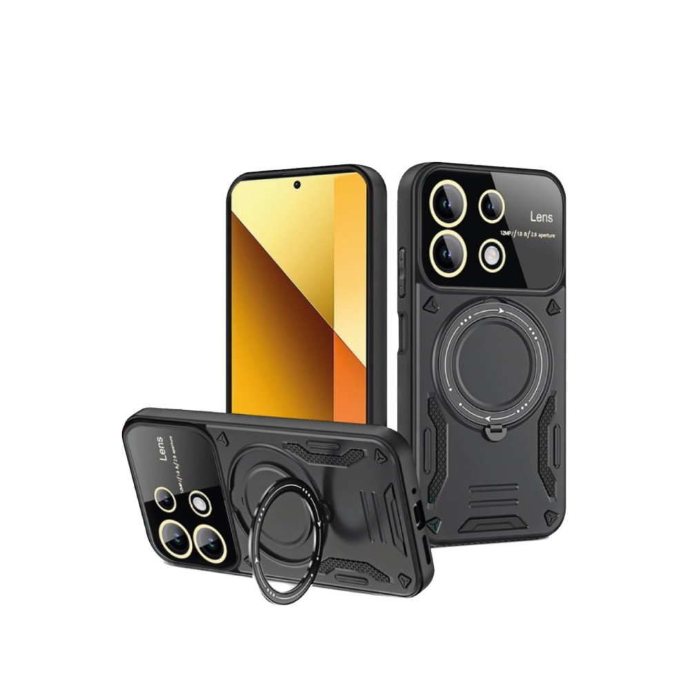  Xiaomi Poco M6 Pro 4G Kılıf Joy Lens Standlı Kapak - Siyah