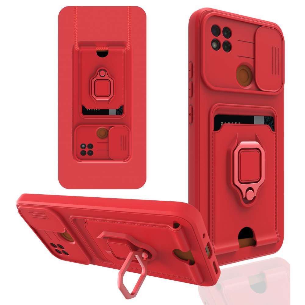 Redmi 9C Kılıf Zuma Kartvizitli Yüzüklü Silikon - Kırmızı