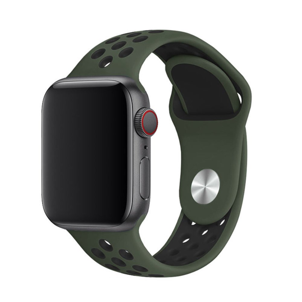  Apple Watch 40mm Spor Delikli Kordon - Haki Yeşil-Siyah