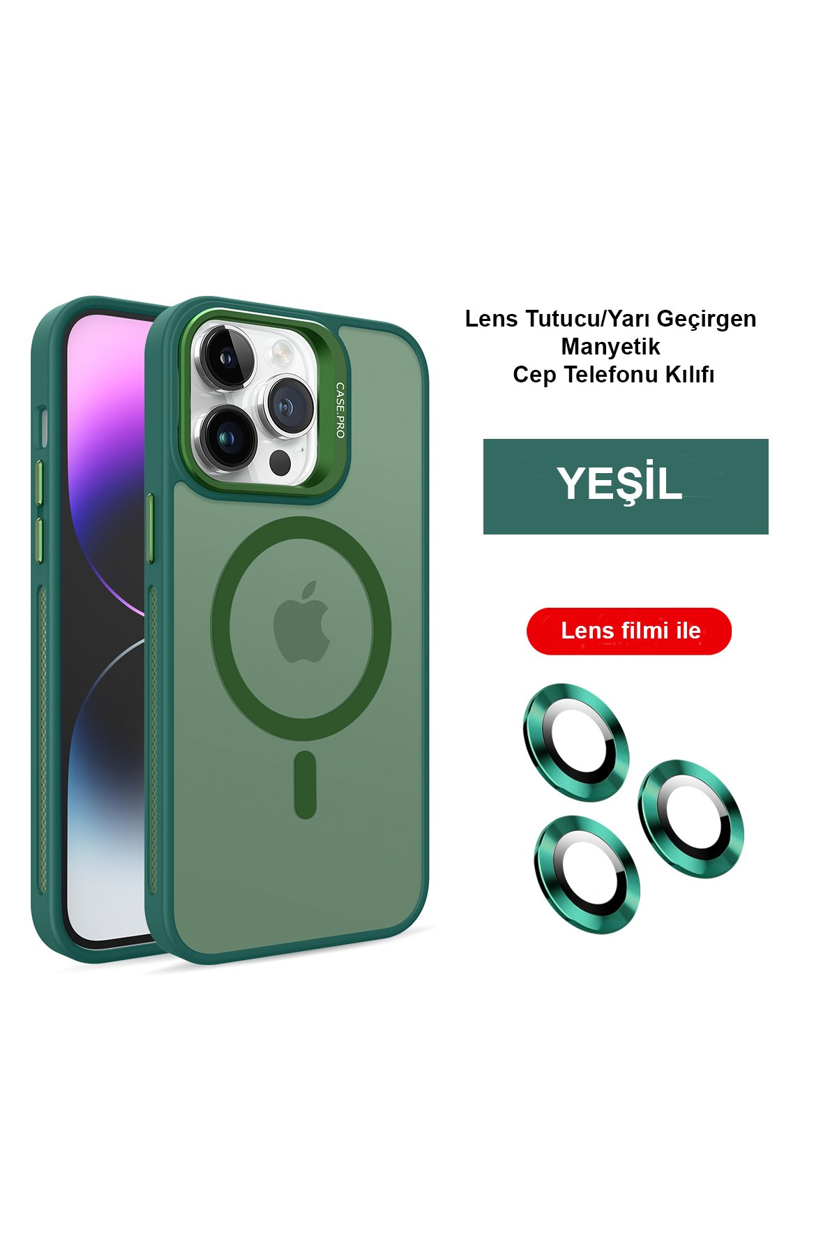 Joko iPhone 14 Pro Max Kılıf Flet Lens Magsafe Kapak - Koyu Yeşil