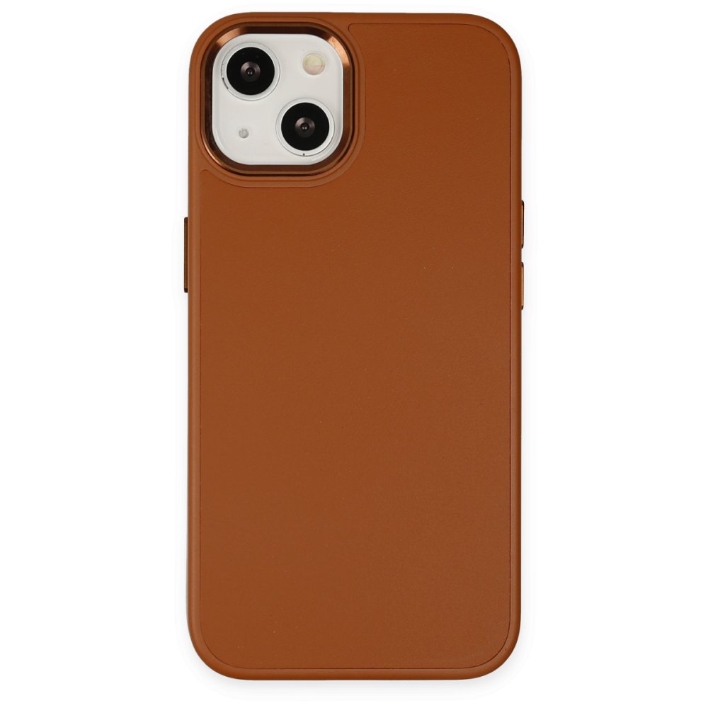  iPhone 14 Plus Kılıf Asya Deri Silikon - Kahverengi