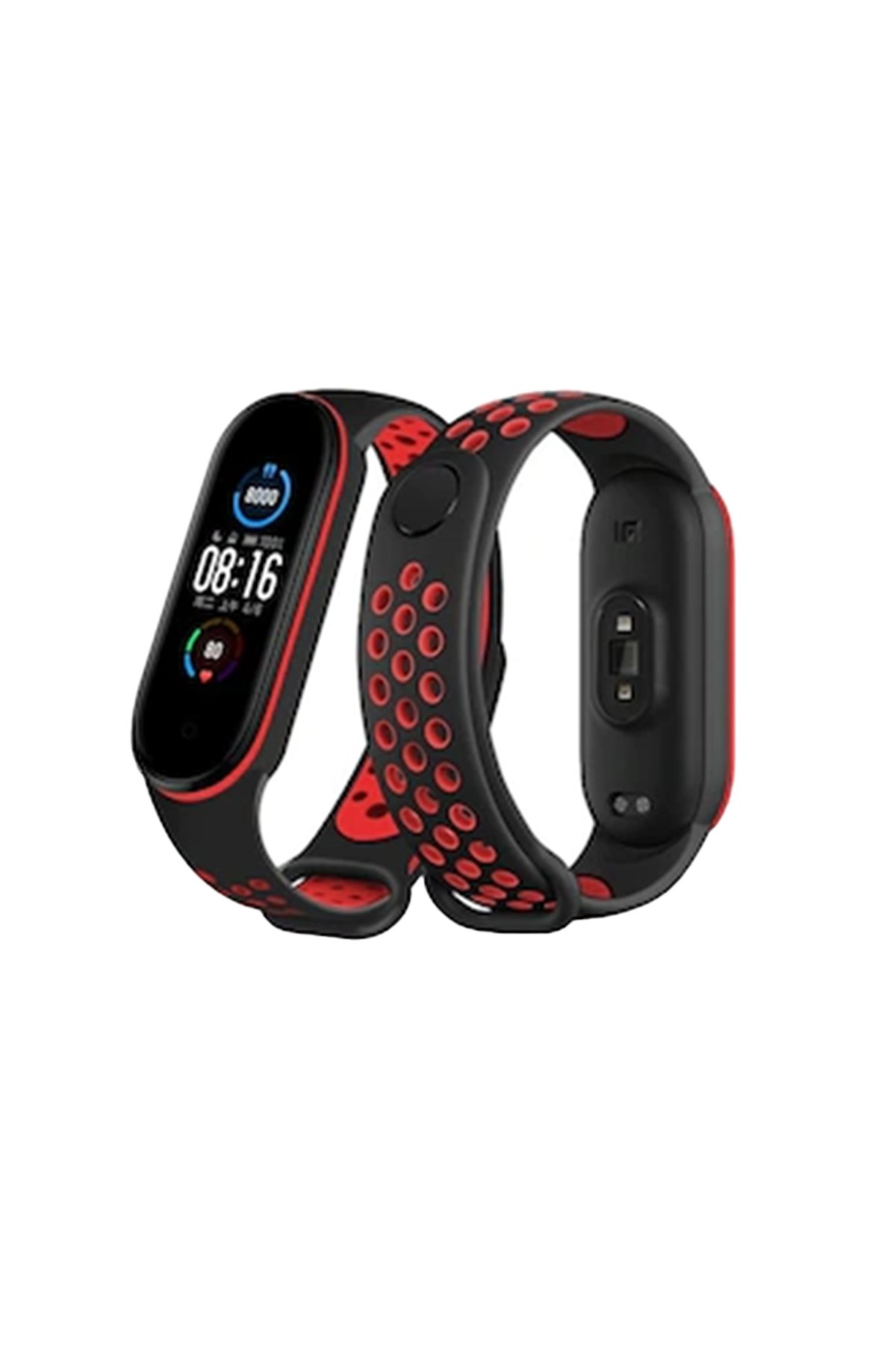  Xiaomi Mi Band 5 Spor Delikli Kordon - Siyah-Kırmızı