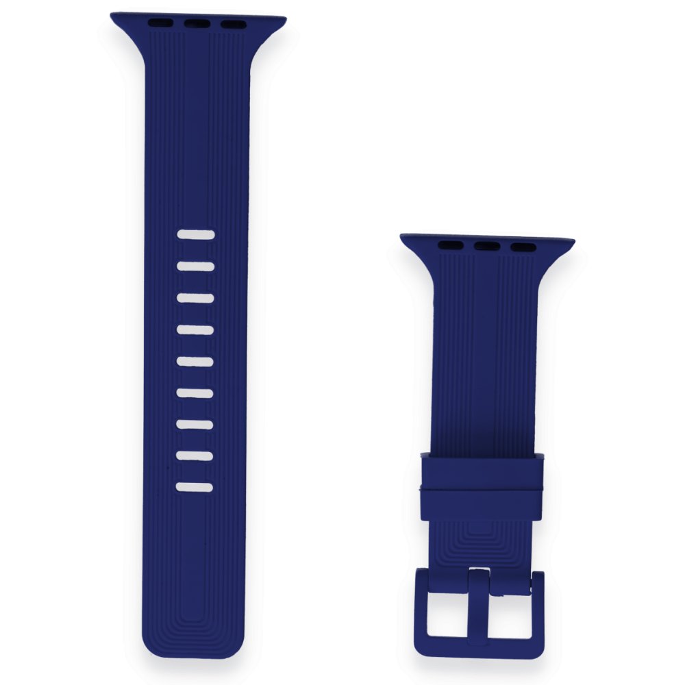 Apple Watch 40mm KR408 Çizgili Silikon Kordon - Lacivert Apple Watch 40mm KR408 Çizgili Silikon Kordon - Lacivert