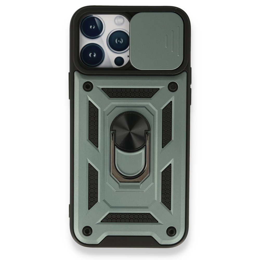  iPhone 13 Pro Max Kılıf Pars Lens Yüzüklü Silikon - Yeşil