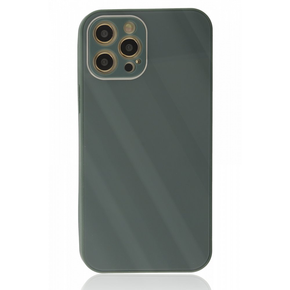  iPhone 12 Pro Kılıf Glass Kapak - Koyu Yeşil