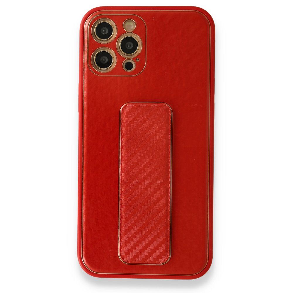 iPhone 12 Pro Kılıf Coco Karbon Standlı Kapak - Kırmızı iPhone 12 Pro Kılıf Coco Karbon Standlı Kapak - Kırmızı