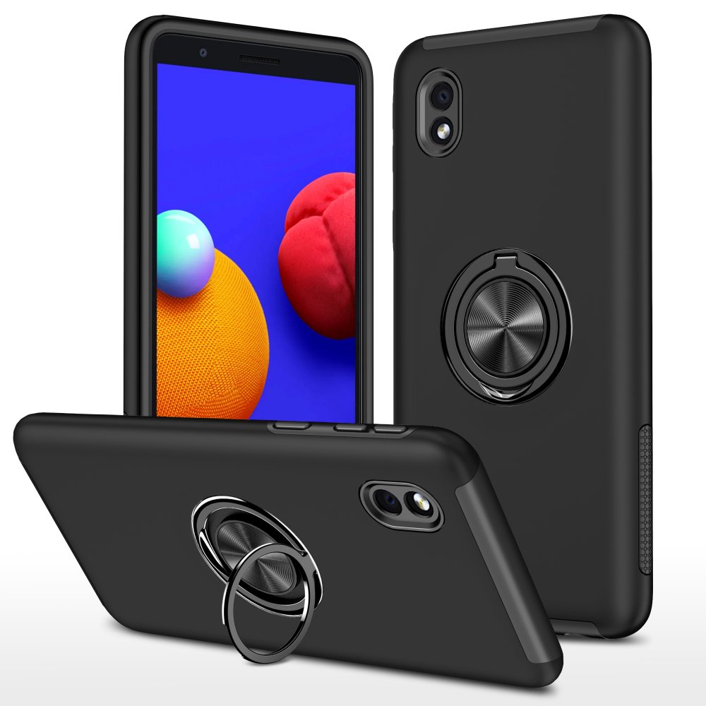  Samsung Galaxy A01 Core Kılıf Elit Yüzüklü Kapak - Siyah