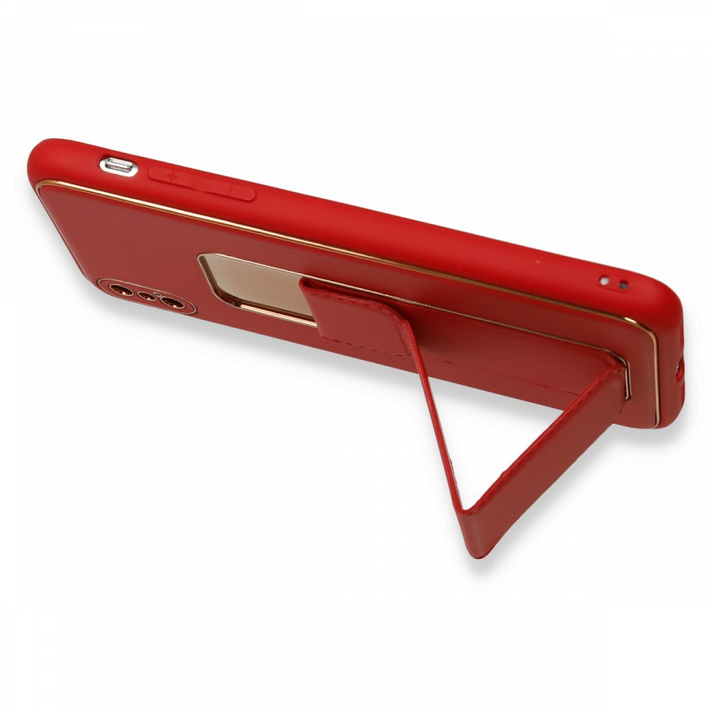 iPhone X Kılıf Coco Deri Standlı Kapak - Kırmızı  iPhone X Kılıf Coco Deri Standlı Kapak - Kırmızı