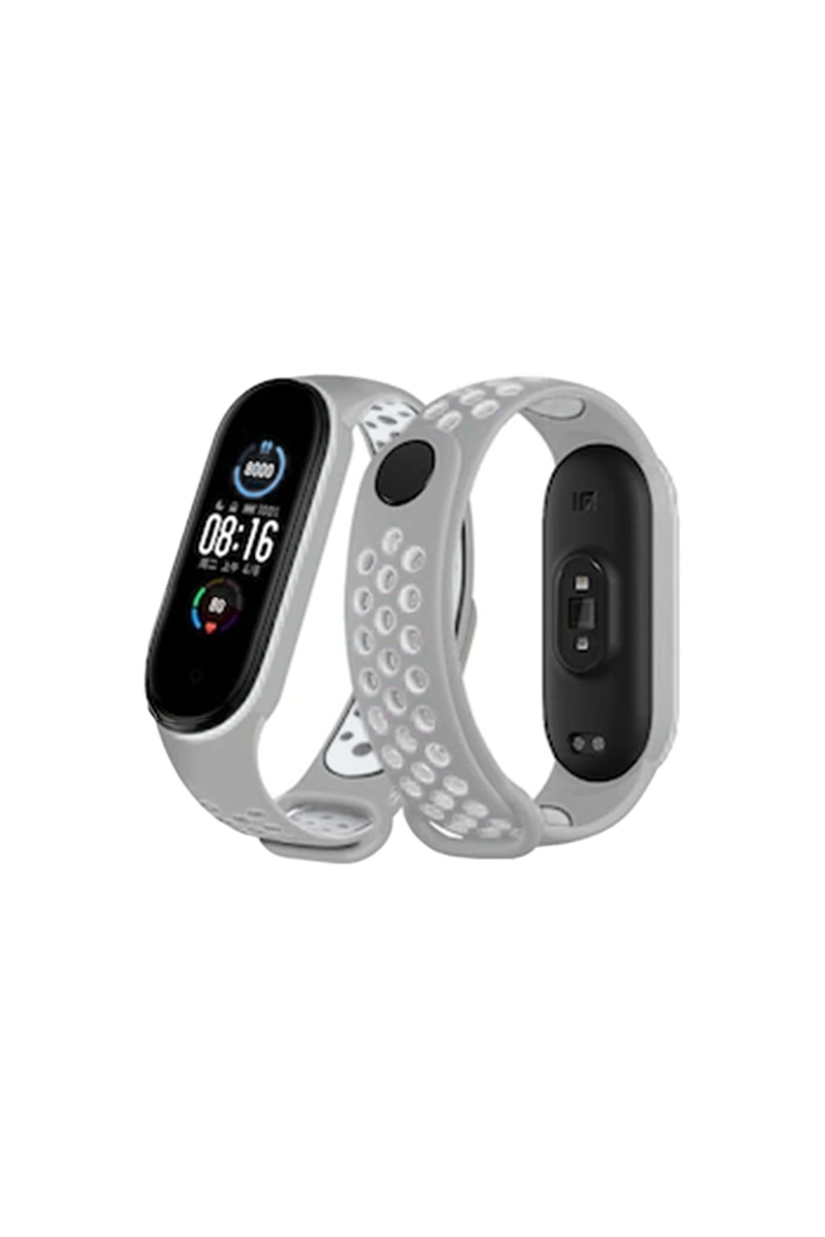 Xiaomi Mi Band 6 Spor Delikli Kordon - Gri-Kırmızı Xiaomi Mi Band 6 Spor Delikli Kordon - Gri-Kırmızı